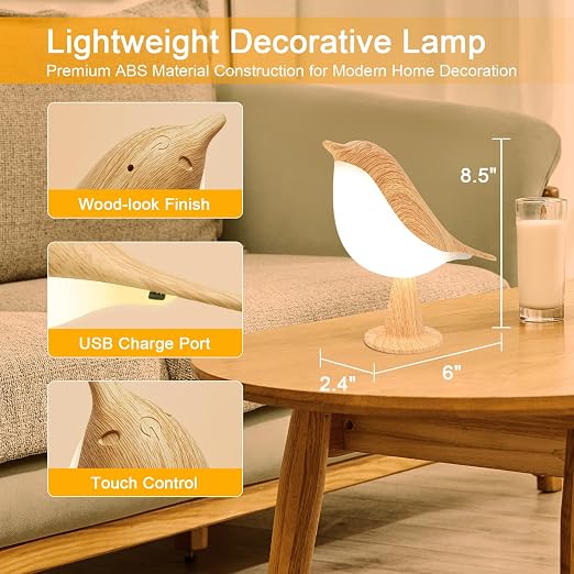 Deogos Small Desk Lamp, Cute Bird Light Cordless Lamp with 3 Color Temperature