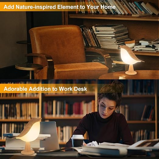 Deogos Small Desk Lamp, Cute Bird Light Cordless Lamp with 3 Color Temperature